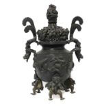 A Japanese bronze koro and cover,