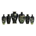 A collection of six Japanese cloisonné vases,