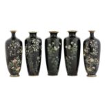 A collection of five Japanese cloisonné vases,