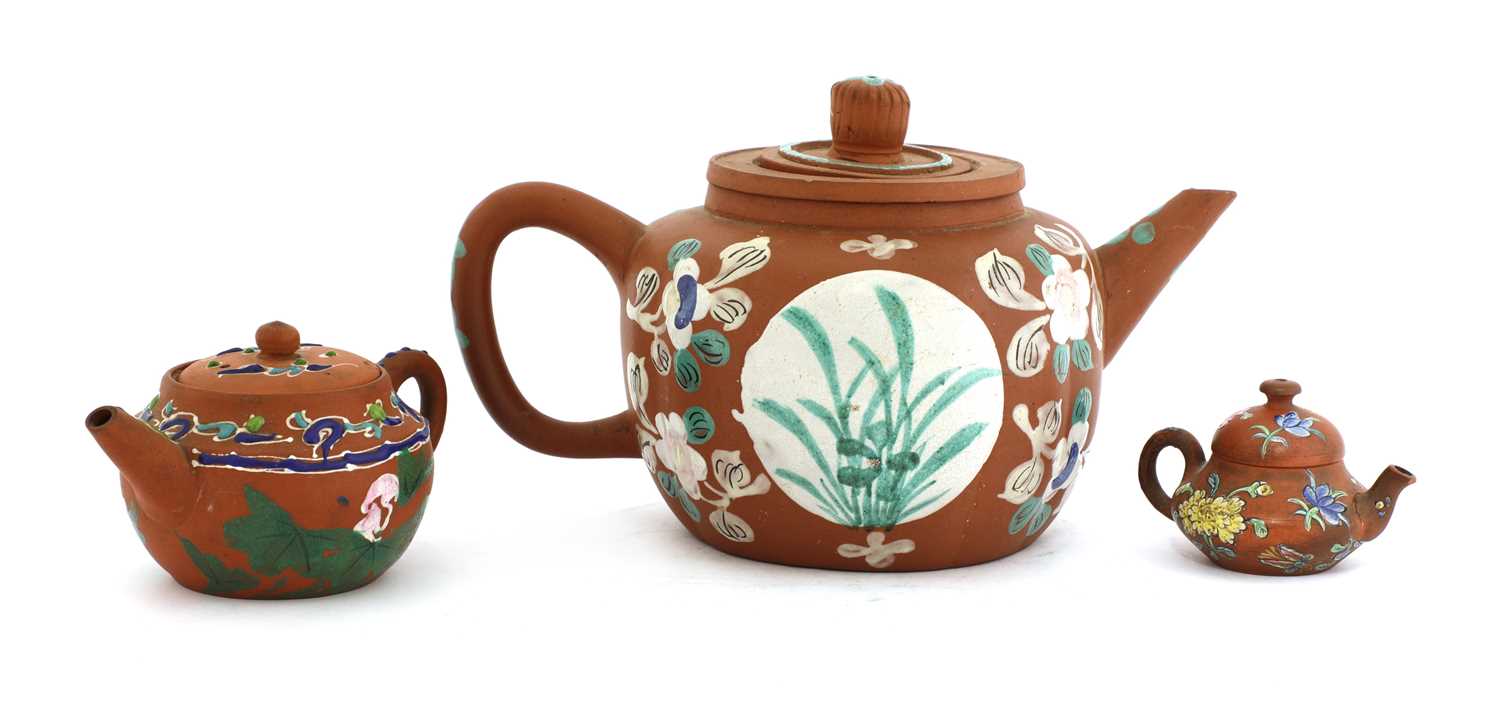 A collection of three Chinese Yixing zisha teapots, - Image 2 of 2