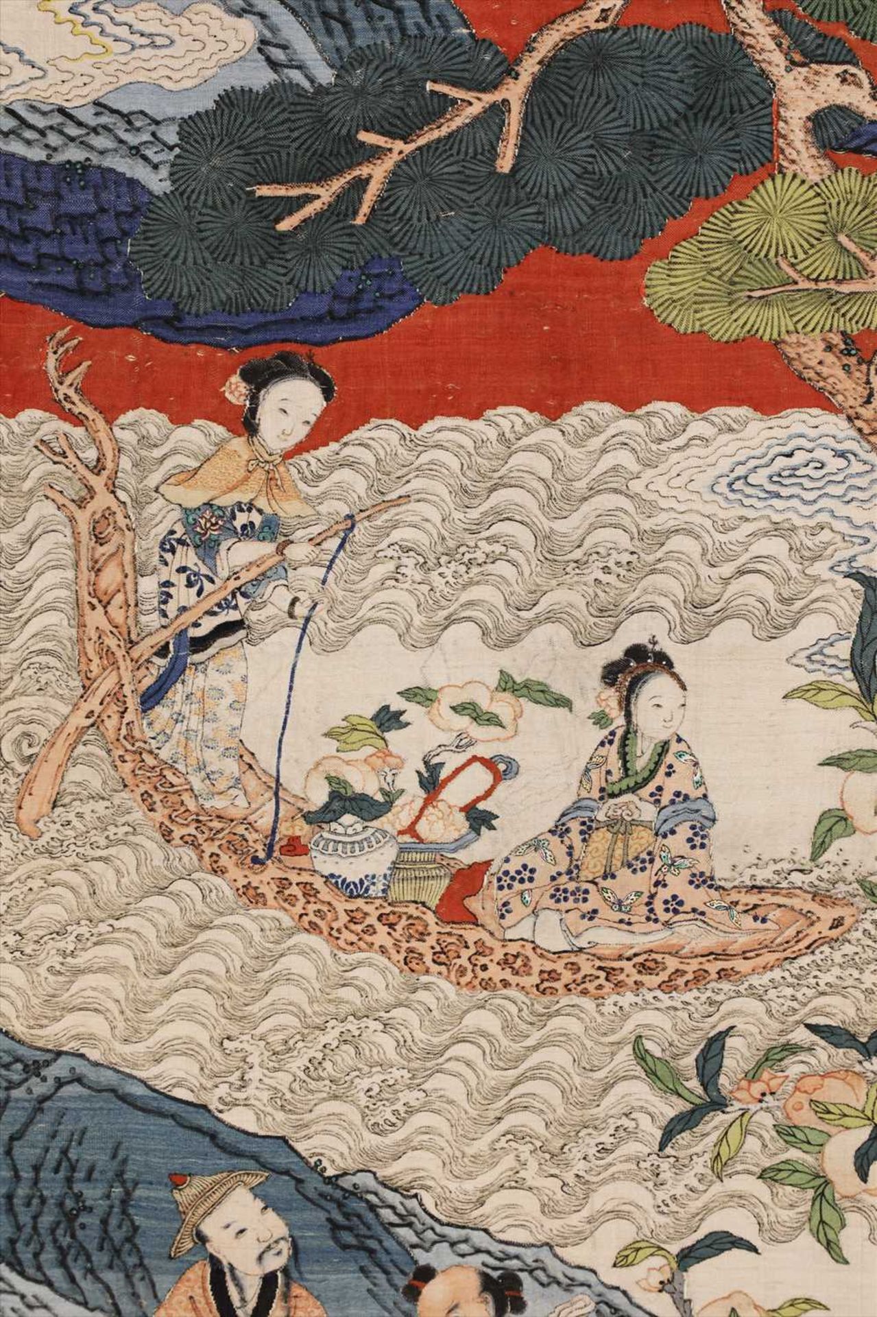 A magnificent Chinese silk kesi 'Peach Festival' hanging scroll, - Image 3 of 6