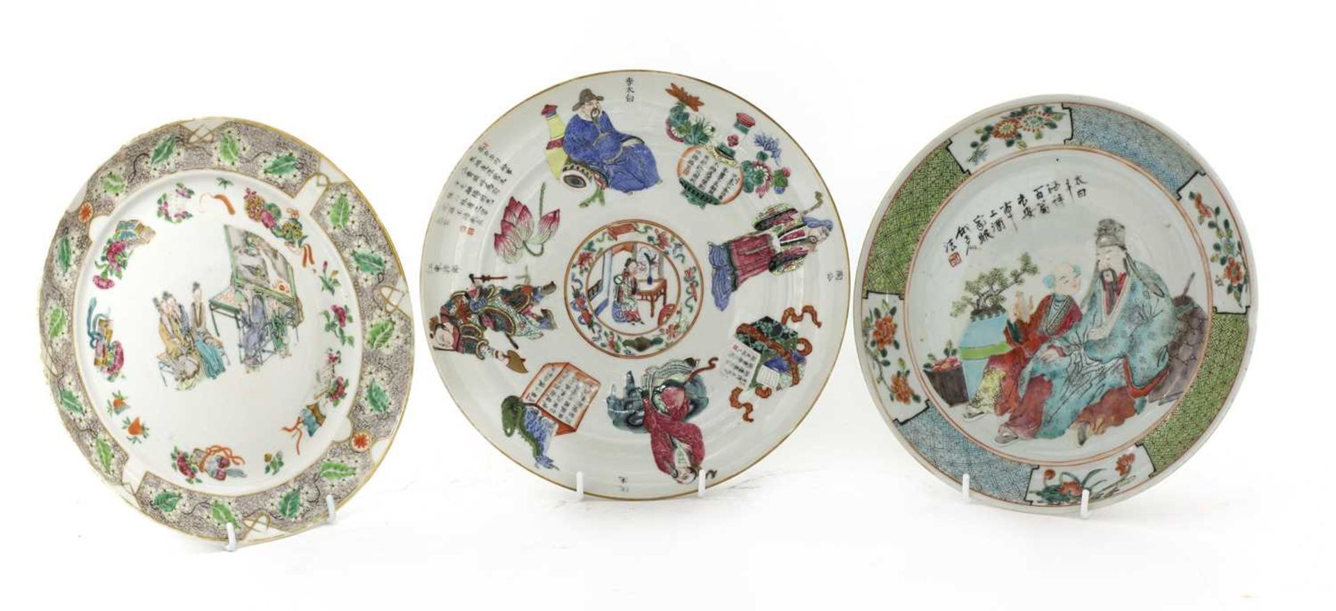 Three Chinese famille rose plates,