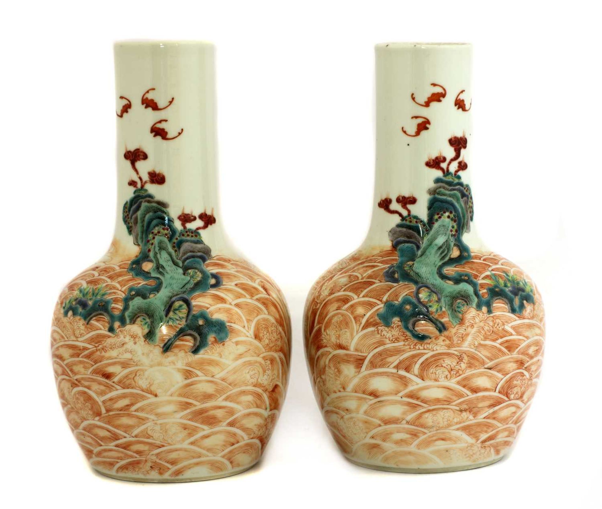 A pair of Chinese famille rose bottle vases,