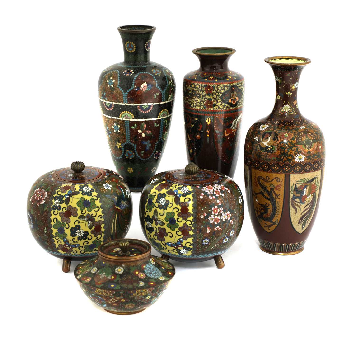 A collection of Japanese cloisonné,