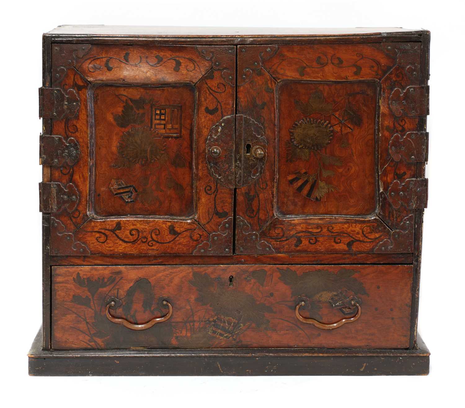 A Japanese lacquered and parquetry table cabinet,