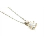 An 18ct white gold single stone diamond pendant,