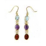 A pair of gold assorted gemstone drop earrings,