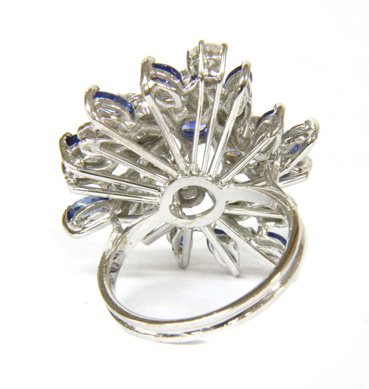 A white gold sapphire and diamond cocktail cluster ring, c.1970 - Image 2 of 3