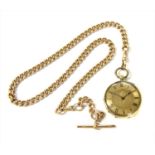 A gold key wound open-faced pocket watch,