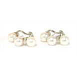 A pair of Italian white gold cultured pearl and diamond earrings,