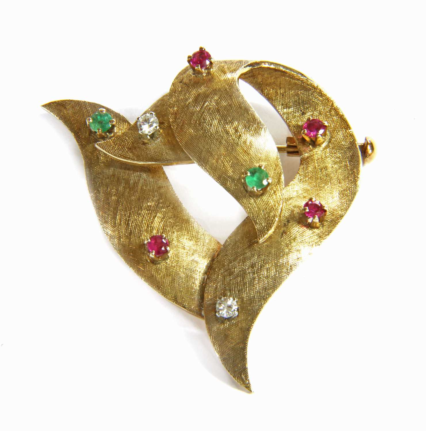 An Austrian gold ruby, emerald and diamond brooch,