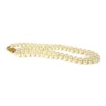 A single row uniform cultured pearl necklace,