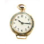 A Swiss gold top wind open-faced fob watch,