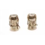 A sterling silver two-piece novelty cruet set,