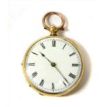 A gold key wound open-faced fob watch,