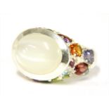 A silver assorted gemstone ring,