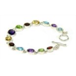 A sterling silver assorted gemstone bracelet,