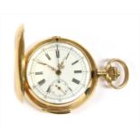 A Swiss gold hunter repeater chronograph pocket watch