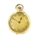 A Swiss gold top wind pin set open-faced fob watch,