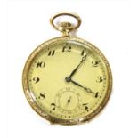 An Art Deco 14ct gold Alpina open faced pocket watch,