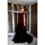 A Jenny Packham red satin and black tulle couture ball gown