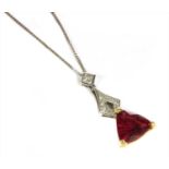 An 18ct yellow and white gold rubellite tourmaline and diamond pendant,