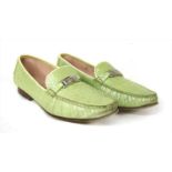 A pair of Escada green leather embossed loafers,