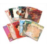 A collection of Vogue magazines, from 1970's