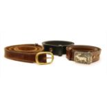 Three gentleman's leather belts, to include a brown leather belt, possibly by Harry Boden