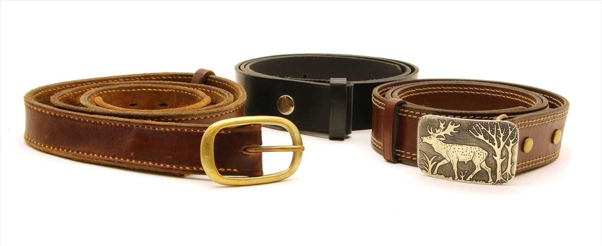 Three gentleman's leather belts, to include a brown leather belt, possibly by Harry Boden