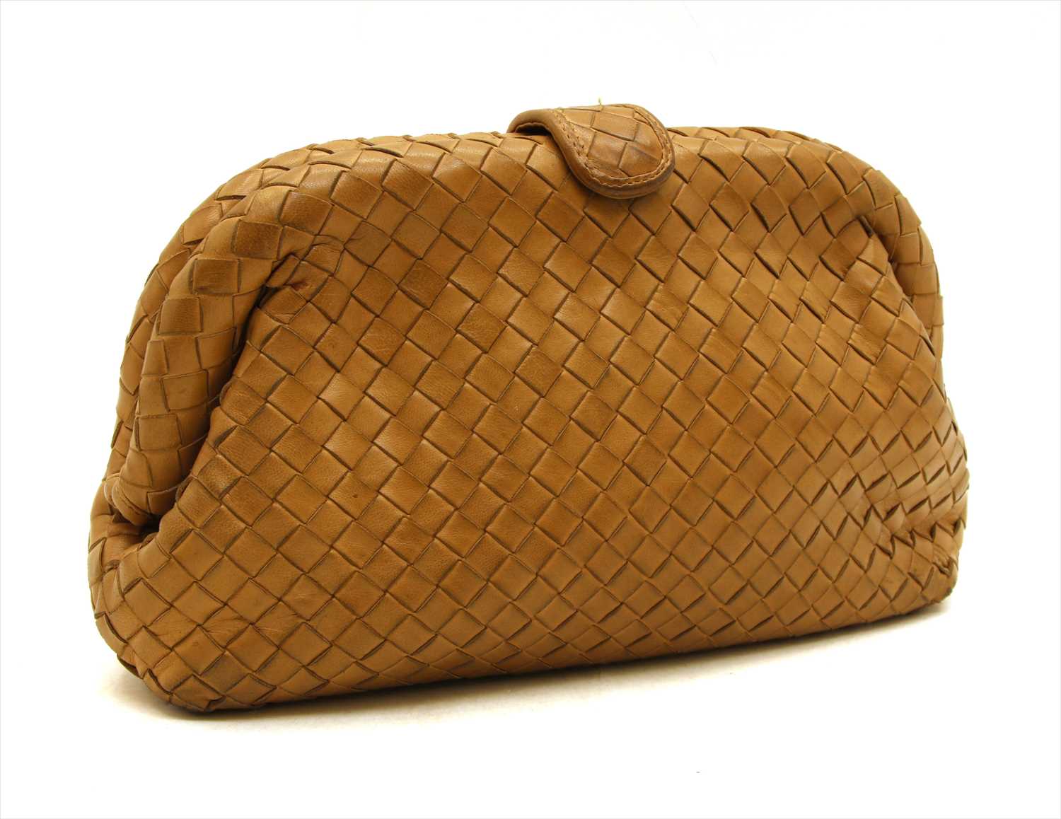 A Bottega Veneta tan intrecciato leather clutch bag