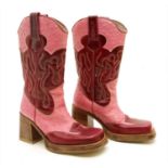 A pair of Destroy pink ostrich skin and leather heeled cowboy boots