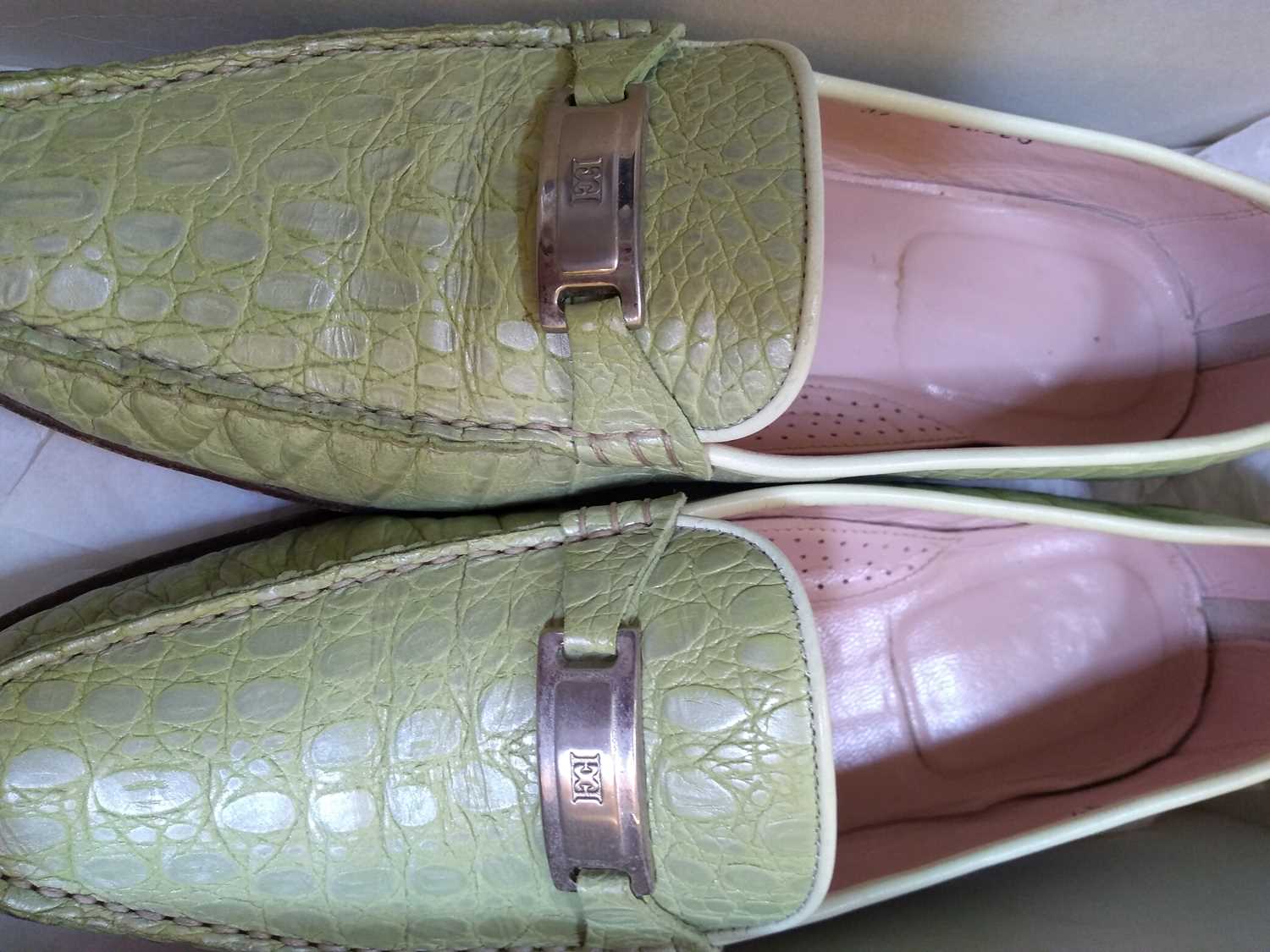 A pair of Escada green leather embossed loafers, - Image 3 of 4