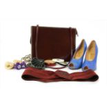 Clive Shilton blue court shoes, maroon leather bag and other items