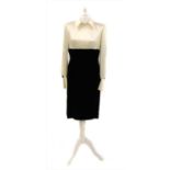 A Jean Louis Scherrer Boutique' cream satin and black velvet formal shift dress,