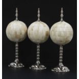 A box of globe ornaments