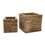 Two square wicker plant baskets