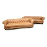 A pair of tan leather button upholstered Gucci style settees,