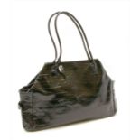 A Furla crocodile embossed patent leather tote bag