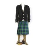 A Farqueson tartan fabric kilt, black kilt jacket etc