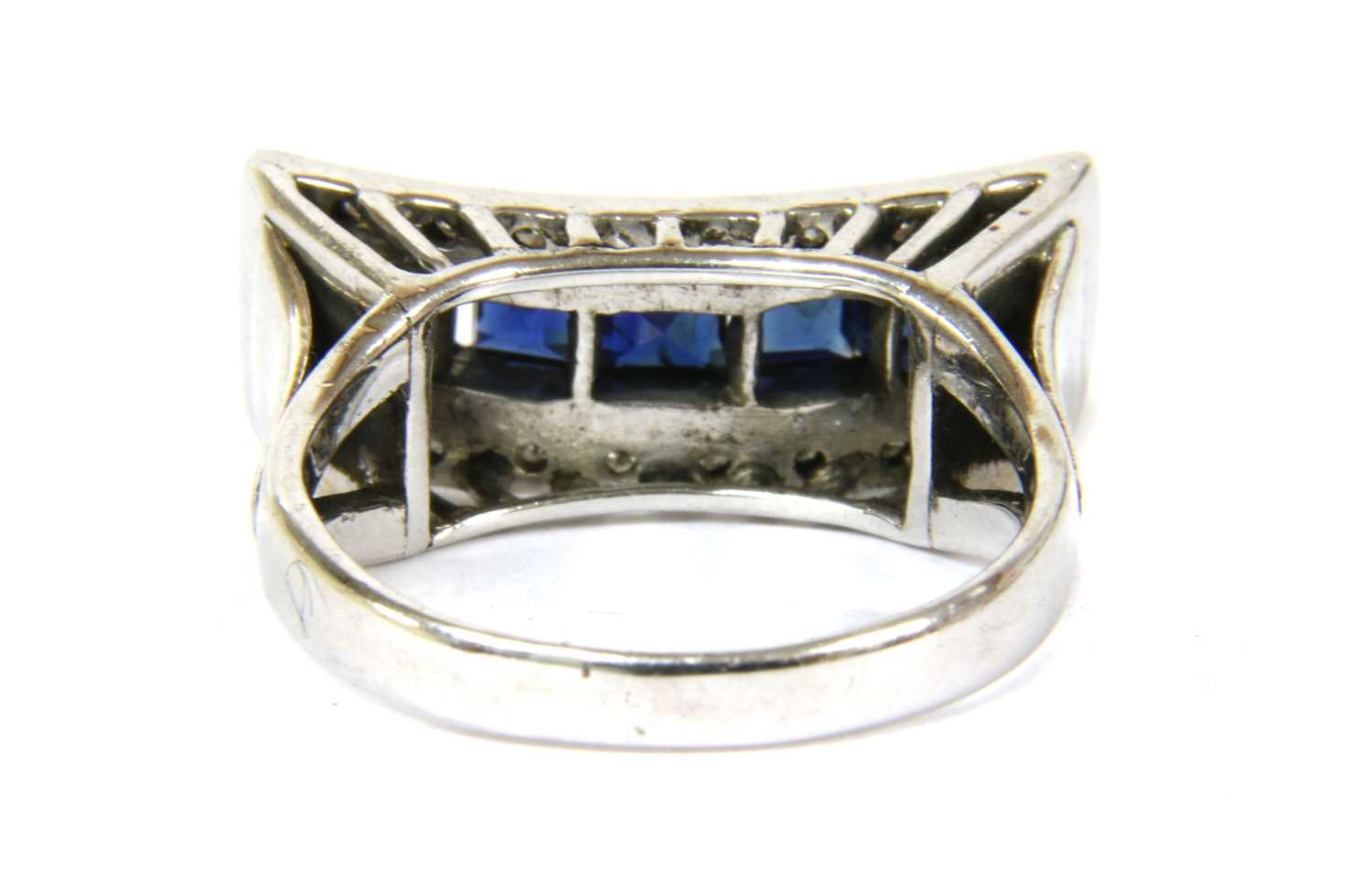 A white gold sapphire and diamond dress ring, c.1950, - Image 3 of 3