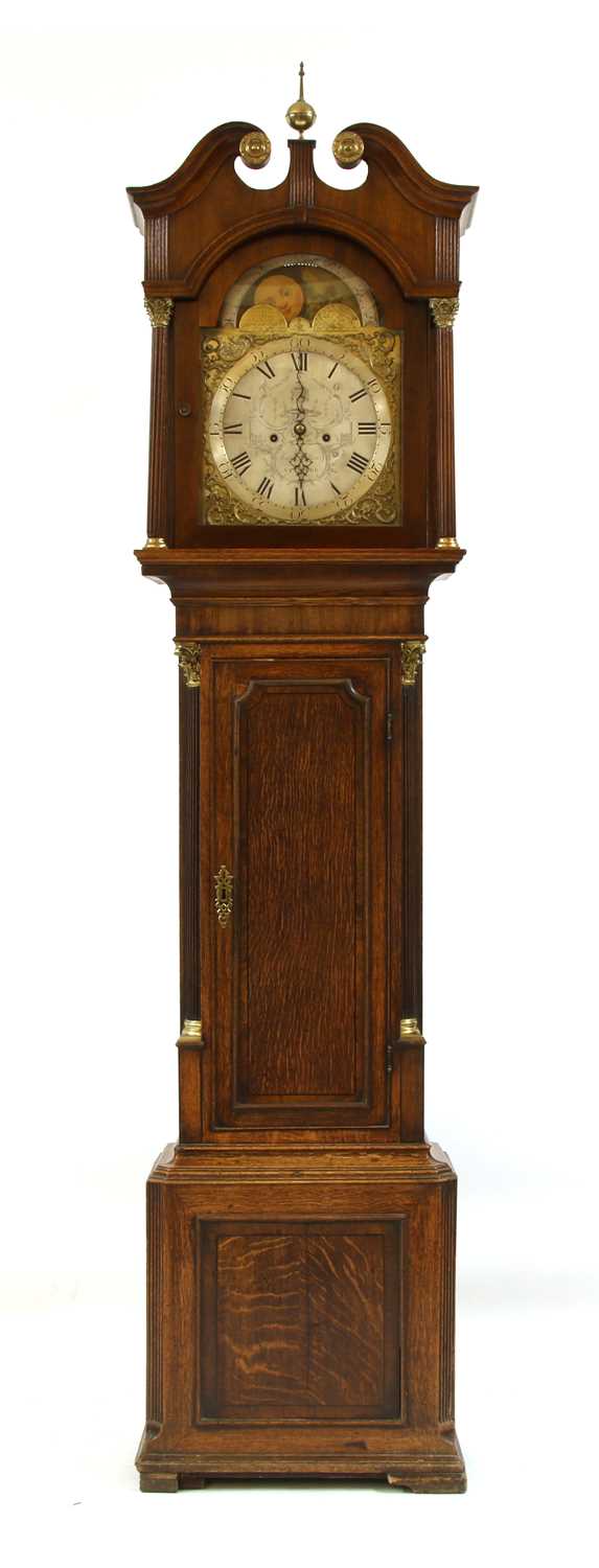 James Wilson, Stamford, an oak and mahogany longcase clock,