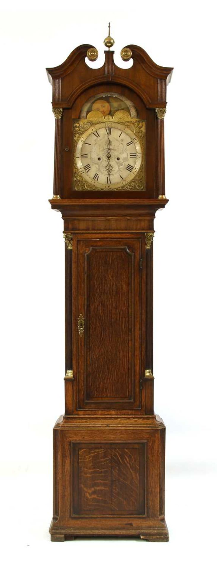 James Wilson, Stamford, an oak and mahogany longcase clock,