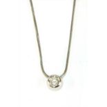An Italian white gold single stone diamond slide pendant,