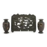 A pair of Japanese bronze vases,