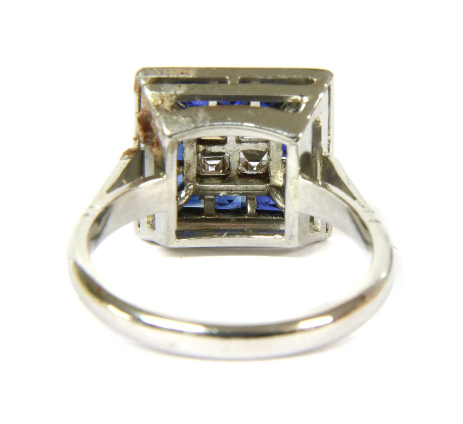 An Art Deco platinum diamond and sapphire square cluster ring, - Image 2 of 3