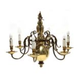 A 17th century Dutch style six light electrolier with ring turned baluster support