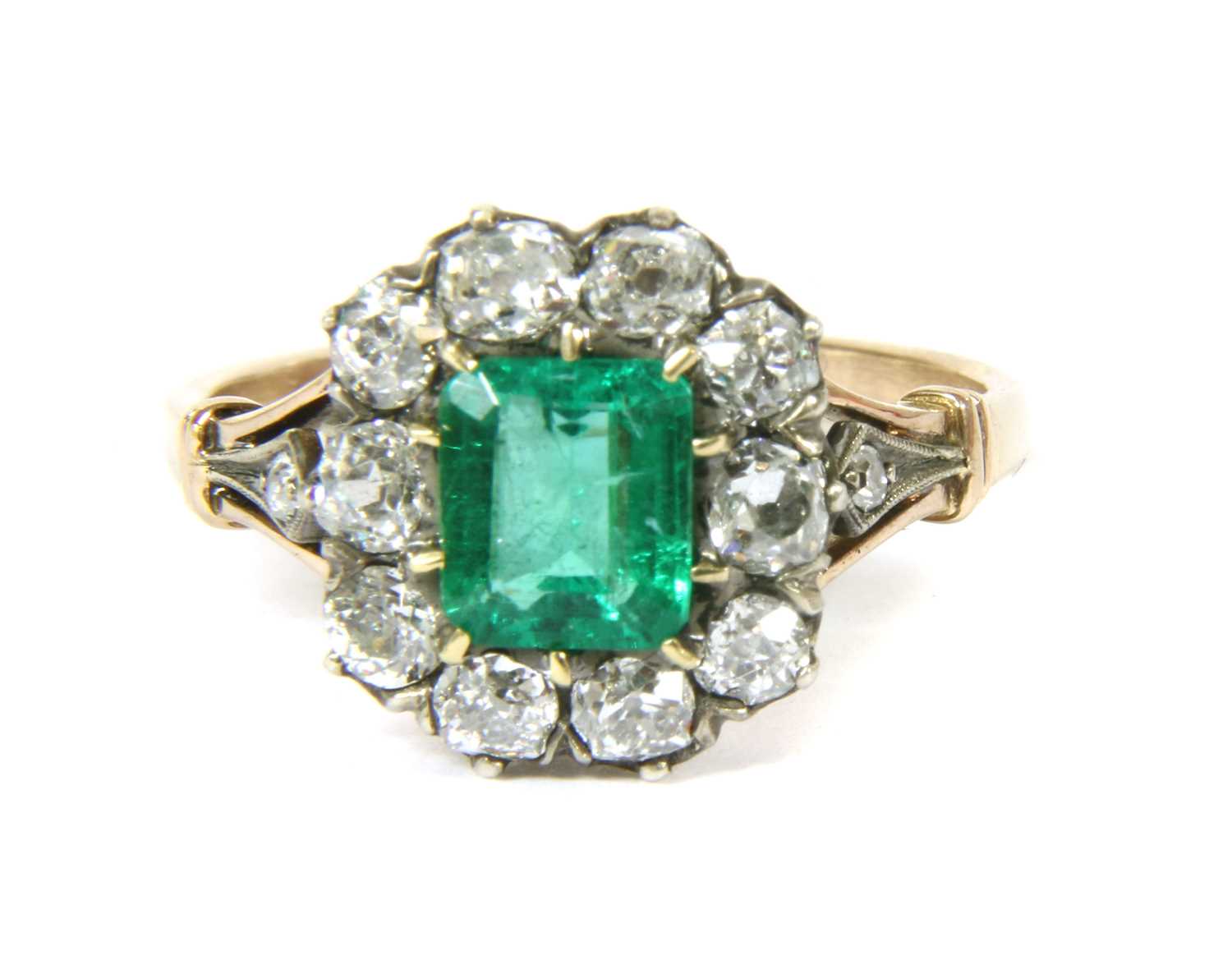 A Victorian gold and silver, emerald and diamond cluster ring,