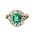 A Victorian gold and silver, emerald and diamond cluster ring,