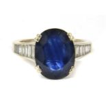 A French white gold sapphire and diamond ring,